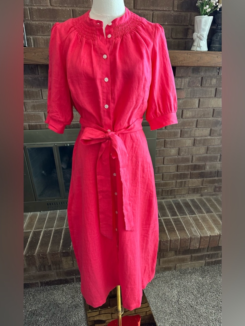 NWT Boden Ada Linen Midi Dress Pink Bright Summer Vibrant Bohemian Chic 8R - Picture 2 of 8